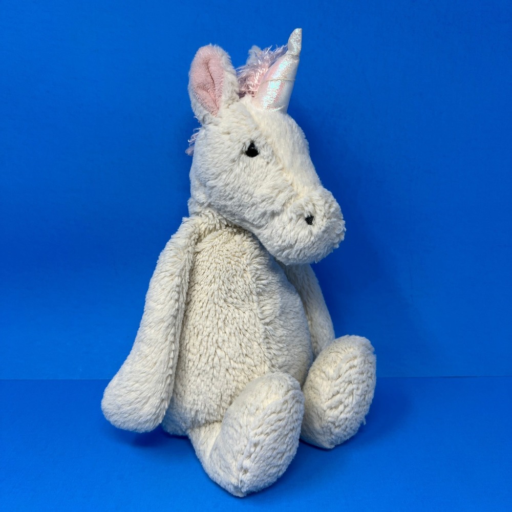 12" Jellycat Bashful Unicorn‎ Medium Cream White Pink Mane Iridescent Horn Plush